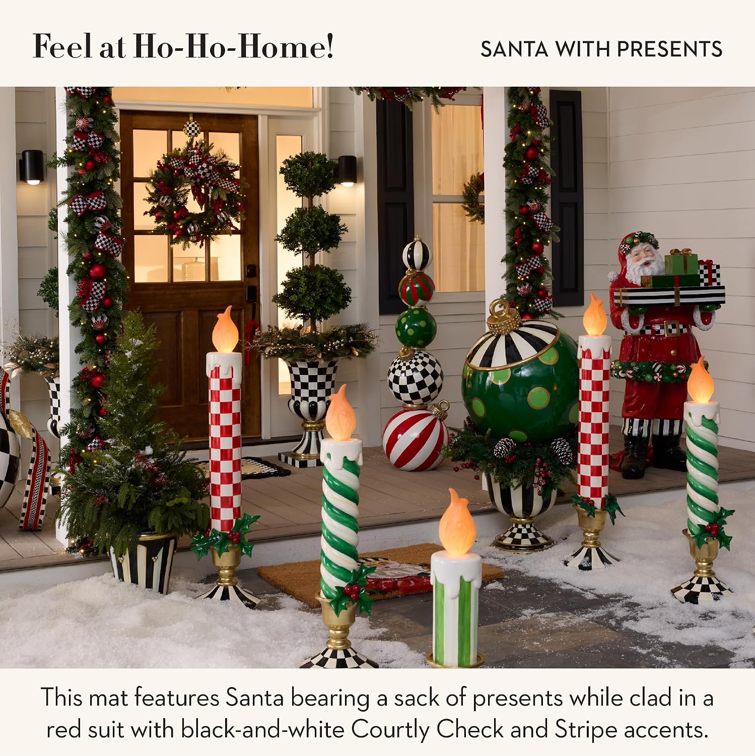 MACKENZIE-CHILDS Entrance Mat, Decorative Outdoor Front Door Mat for Christmas, Coir Door Mat, 24' x 36', Santa with Presents