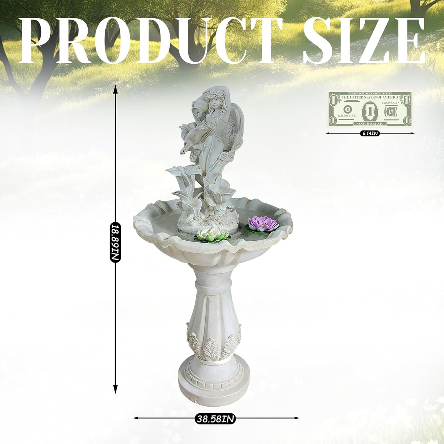 Top Outdoor Water Fountain Outside, Garden Water Fountain Decor for Gardens, Landscaping, Patios, Lawns (White)