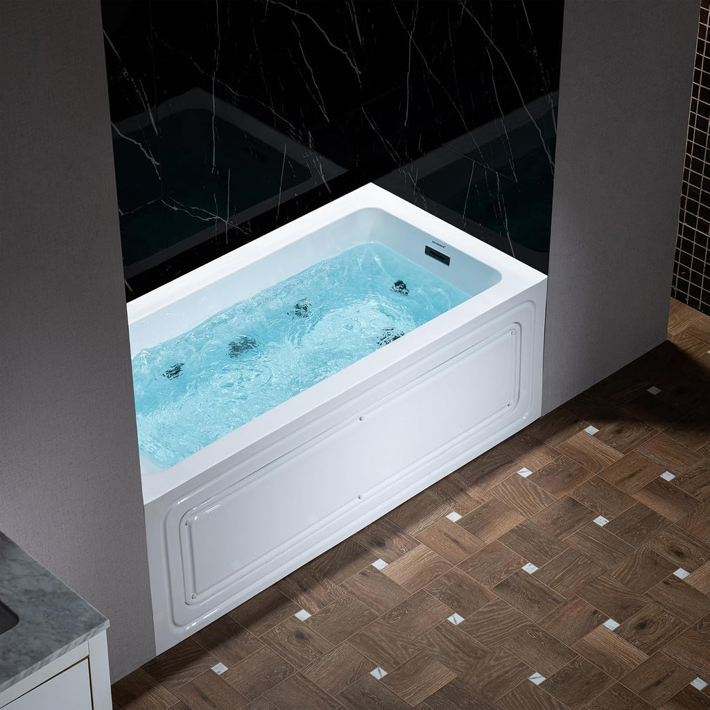 WOODBRIDGE 60' x 30' Alcove Acrylic Rectangular Whirlpool Heated Jetted Tub in White with right Drain, Matte Black Finish, BS666-R-MB02