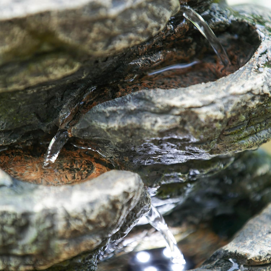 9x5x14 Indoor Gray Stone Look Water Fountain, 7 Tier Polyresin Cascading Rock Tabletop Fountain with LED Light