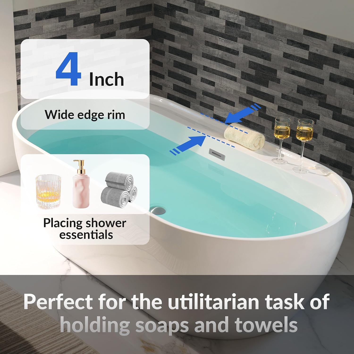 WOODBRIDGE 72' Acrylic Freestanding Bathtub Contemporary Soaking White Tub with Chrome Overflow and Drain,B0059-CH