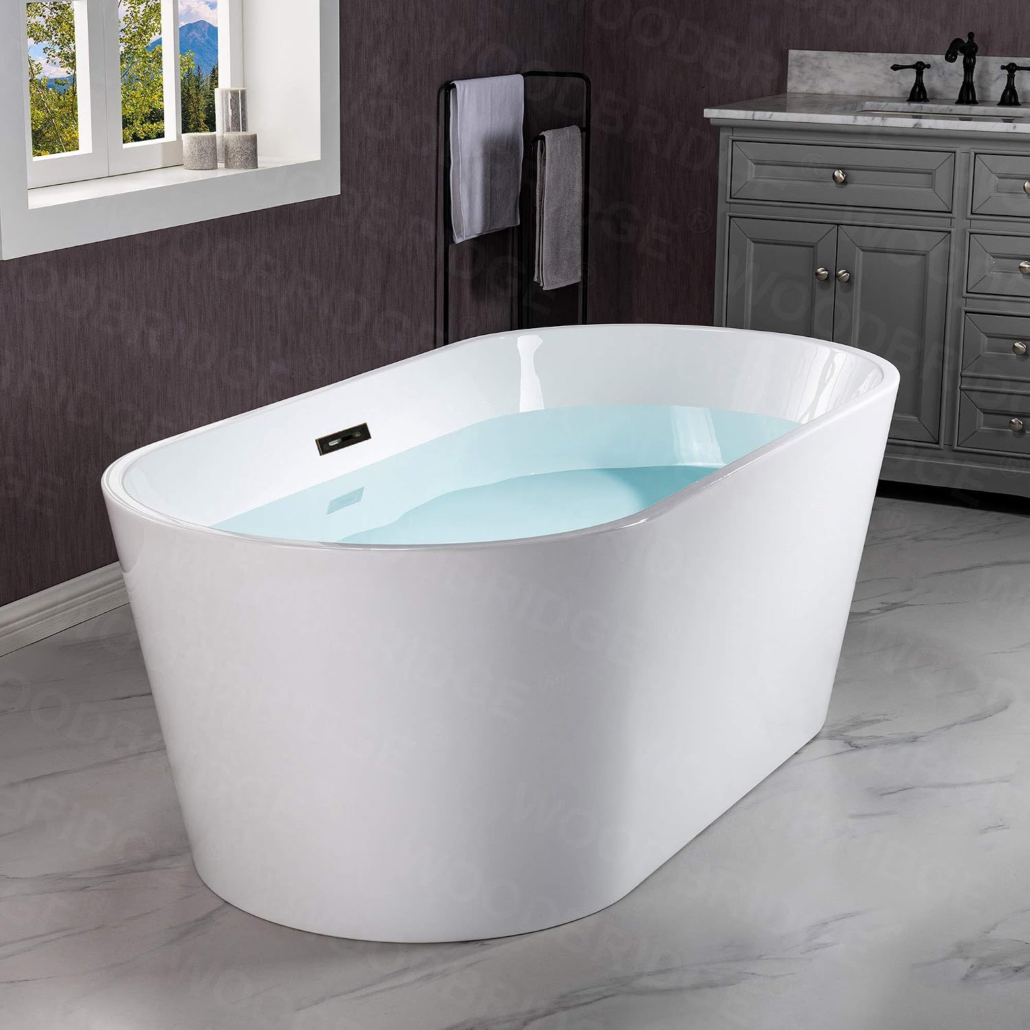WOODBRIDGE 54'Freestanding White Acylic Soaking Bathtub with ORB Drain and Overflow,BTA1702-ORB