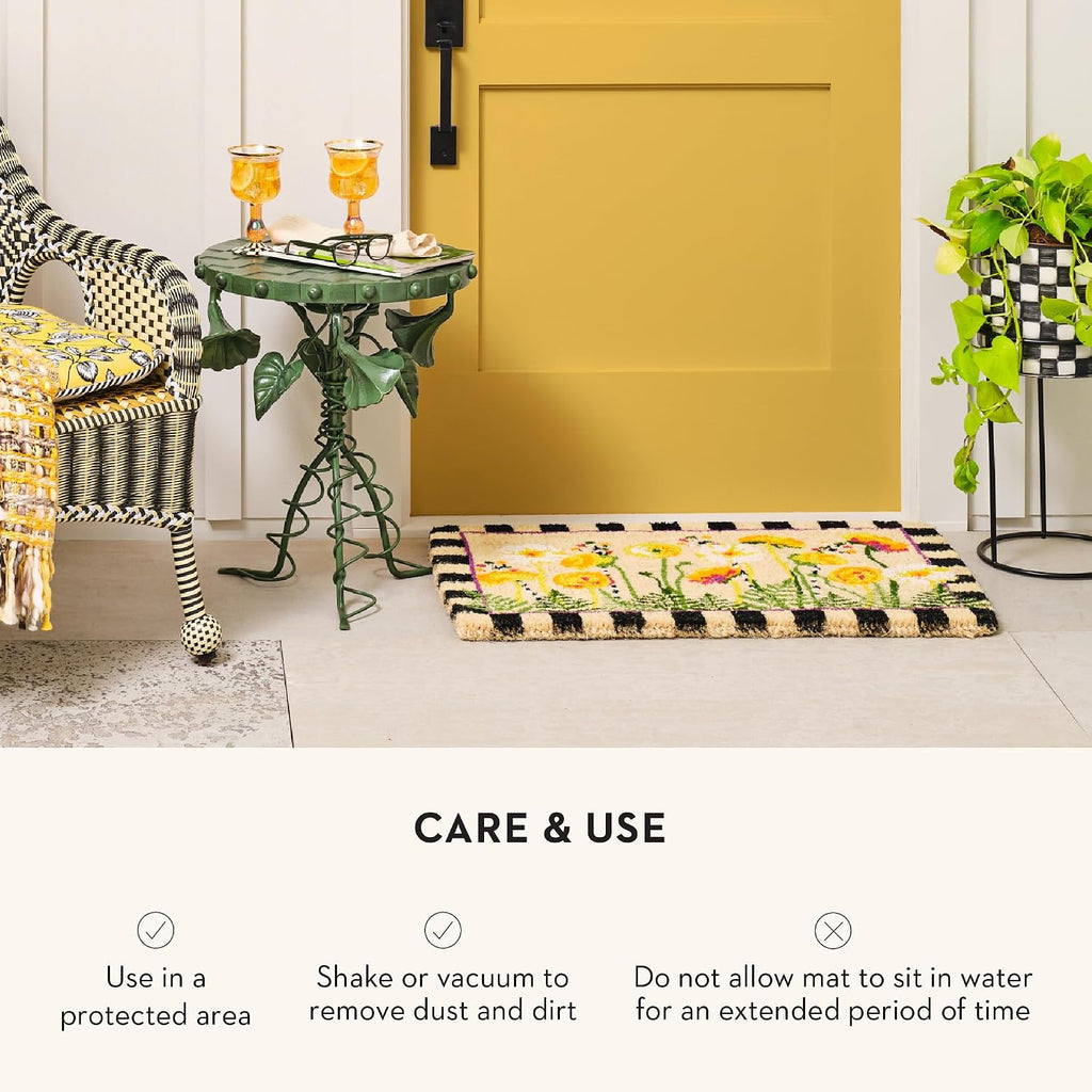 MACKENZIE-CHILDS Entrance Mat, Decorative Outdoor Front Door Mat, Coir Door Mat, Everything is Coming Up Daisies