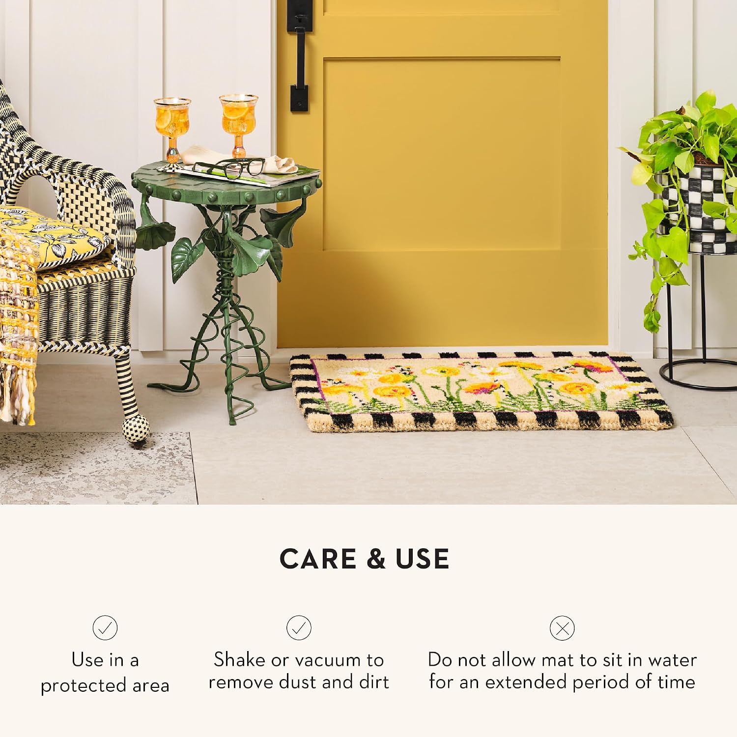 MACKENZIE-CHILDS Entrance Mat, Decorative Outdoor Front Door Mat, Coir Door Mat, Everything is Coming Up Daisies