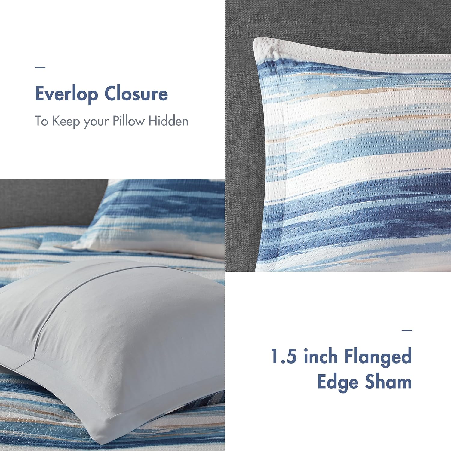 Madison Park Marina Comforter Quilt Combo Set - Modern Luxury Design, All Season Down Alternative Bedding, Matching Shams, Decorative Pillows, King/Cal King(104'x92') Seersucker Blue 8 Piece