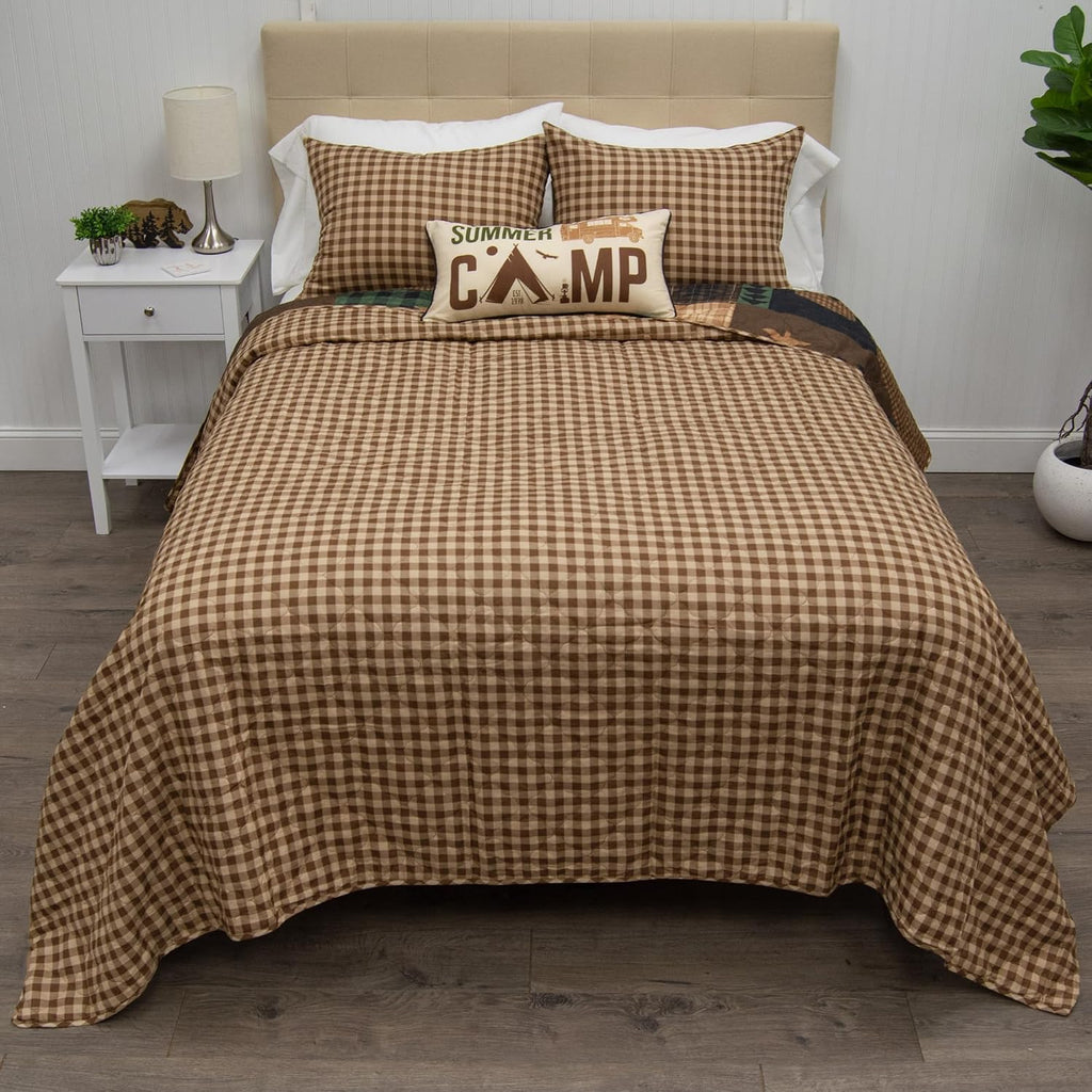 Donna Sharp Brown Bear Cabin-King Quilt Set, Measures 104 x 96, Includes 1 Quilt and 2 King Shams, Machine Washable