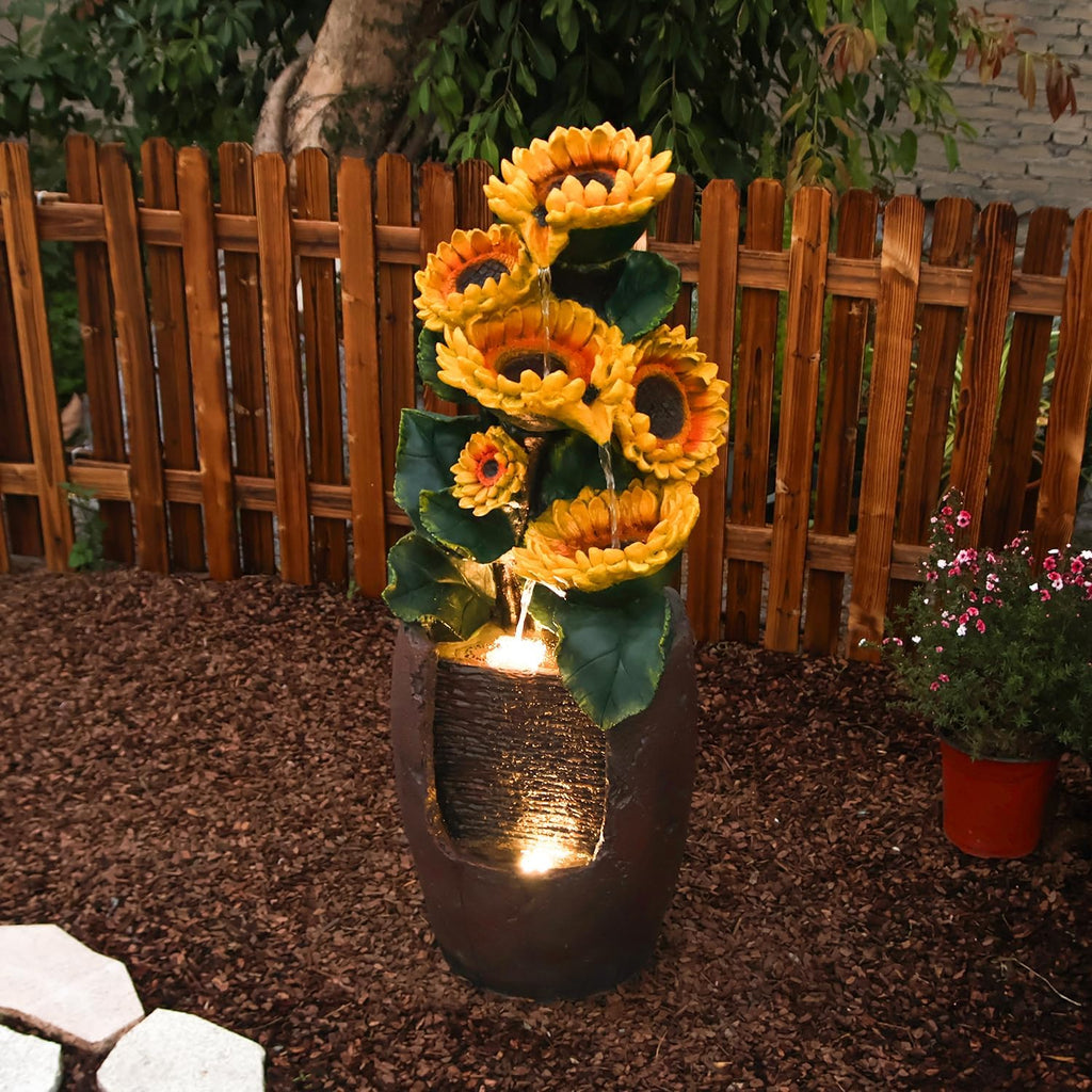 YZM Outdoor Fountains and Waterfalls Cascading Sunflower Fountain 4-Tiers Outdoor Freestanding Water Fountain Garden Patio Backyard Porch Balcony Pond Décor for Outside 39.76 Inch Tall