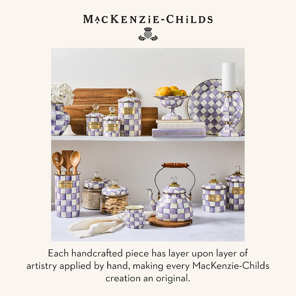 MACKENZIE-CHILDS Enamel Curiosity Pot, Decorative Container for Home Decor, Purple-and-White Violet Check