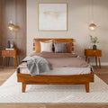 Bme Caden 15 Inch Deluxe Bed Frame with Adjustable Headboard - Mid Century, Retro Style with Acacia Wood - No Box Spring Needed - 12 Strong Wood Slat Support - Easy Assembly - Caramel, Full