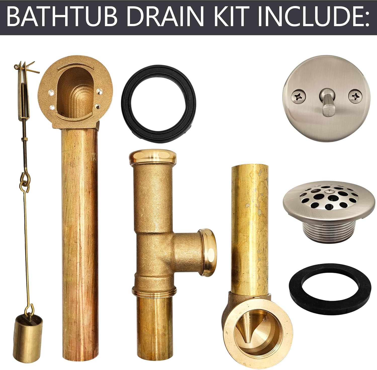 Westbrass A323-20 14' Bath Waste & Overflow Assembly with Trip Lever and Beehive Strainer Grid Drain, Stainless Steel