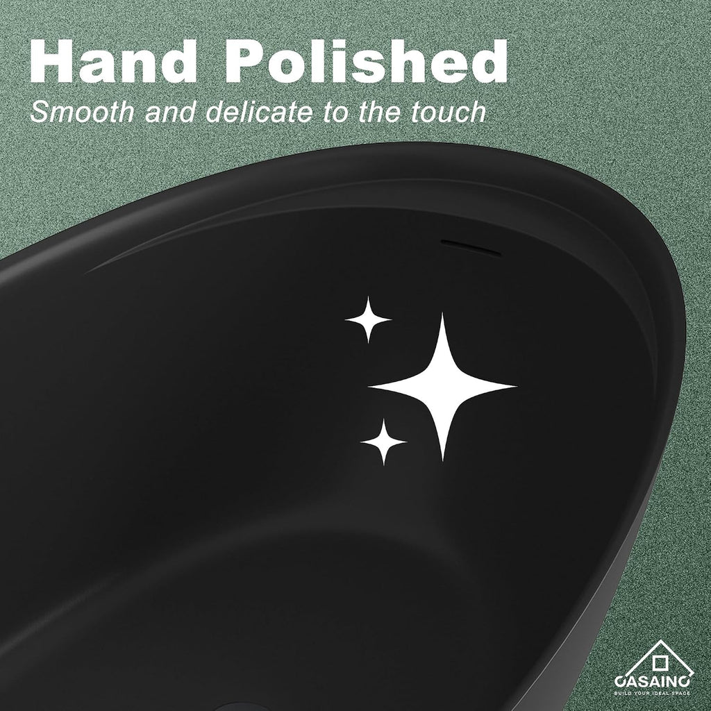 CASAINC 67' Free Standing Tub, Matte Black Stone Resin Freestanding Tub Large Space Solid Surface Soaking Tub with Drain, Drain Hose & Sanding Paper