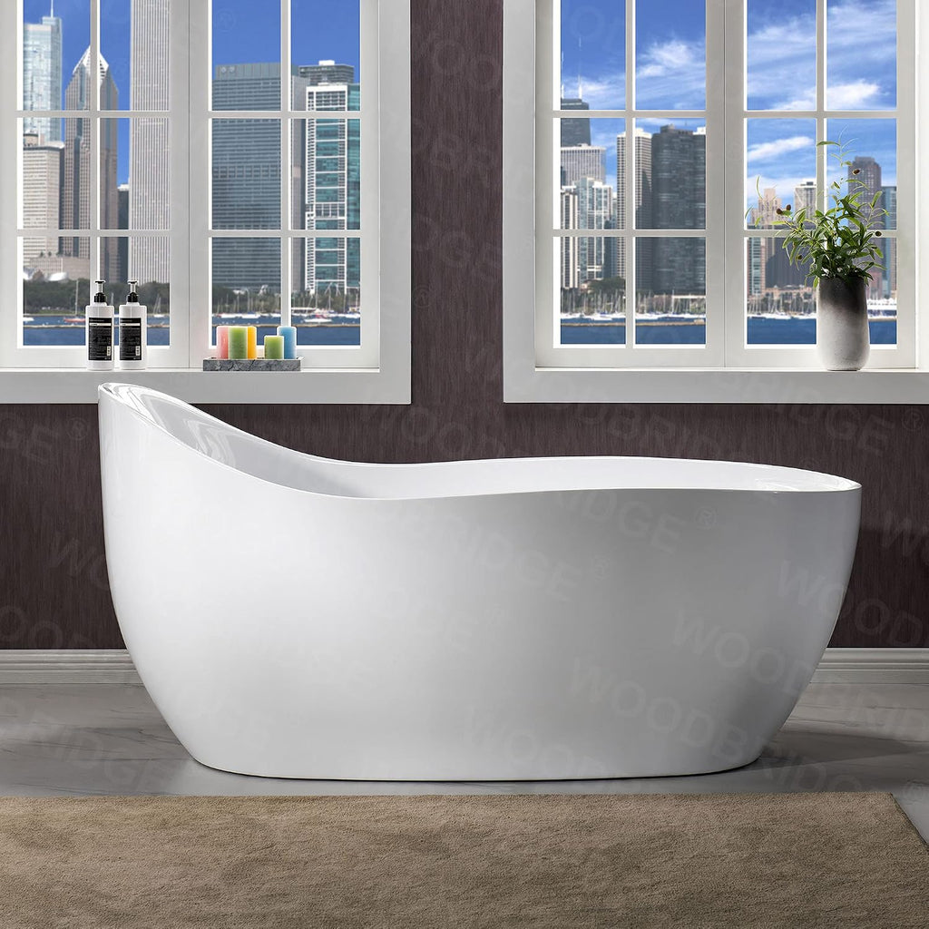 WOODBRIDGE 67' Acrylic Freestanding Bathtub Contemporary Soaking Chrome Overflow and Drain,White Air Bubble Tub