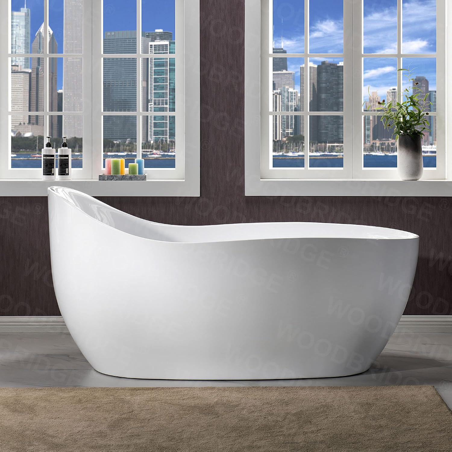 WOODBRIDGE 67' Acrylic Freestanding Bathtub Contemporary Soaking Chrome Overflow and Drain,White Air Bubble Tub
