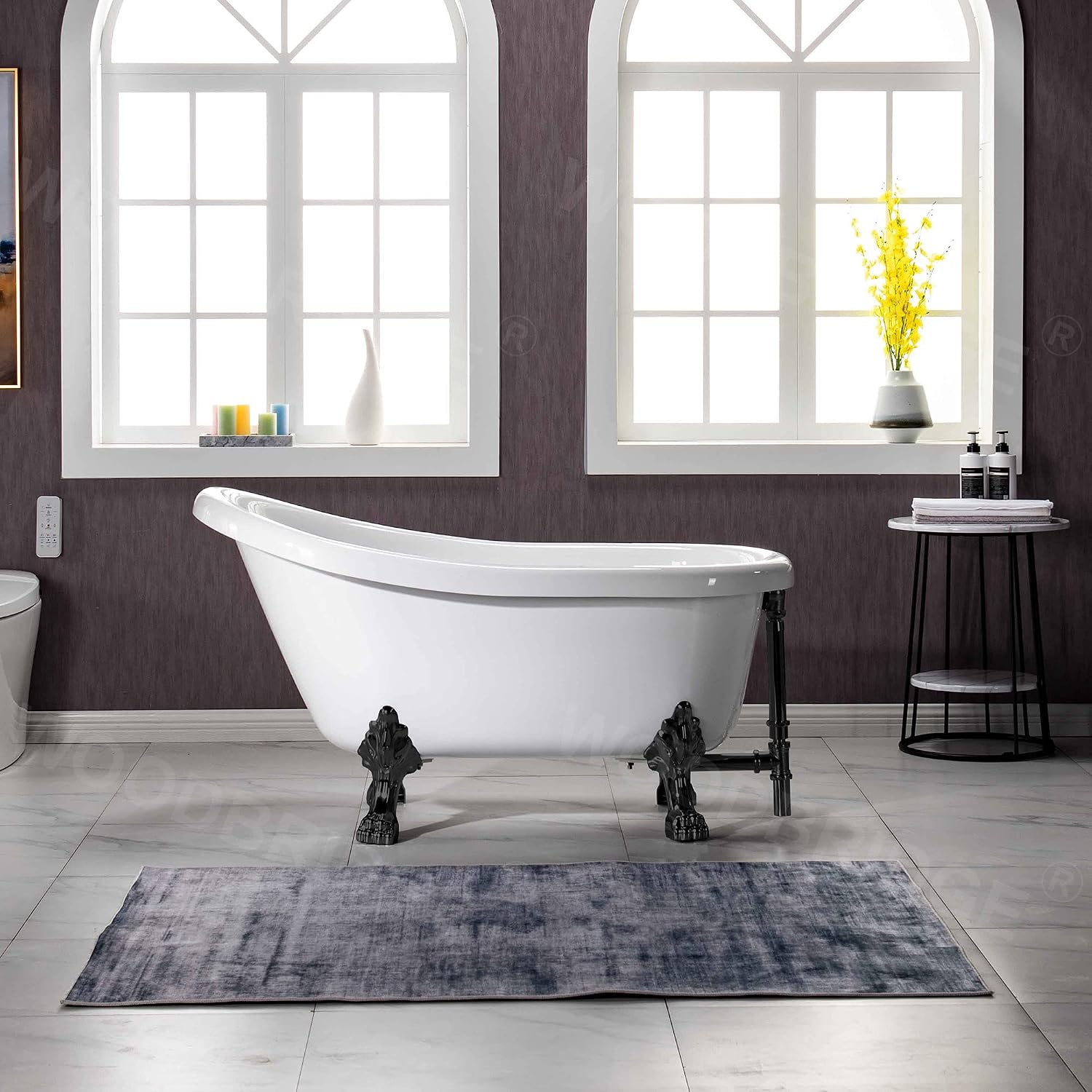 WOODBRIDGE 54' Heavy Duty Acrylic Slipper Clawfoot Bath Tub with ORB Feet + ORB Drain &Overflow