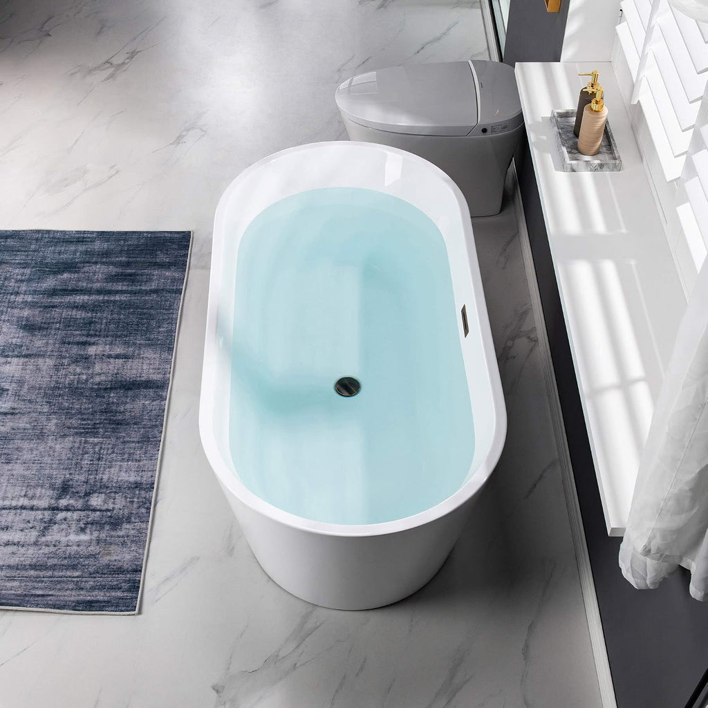WOODBRIDGE 54'Freestanding White Acylic Soaking Bathtub with ORB Drain and Overflow,BTA1702-ORB