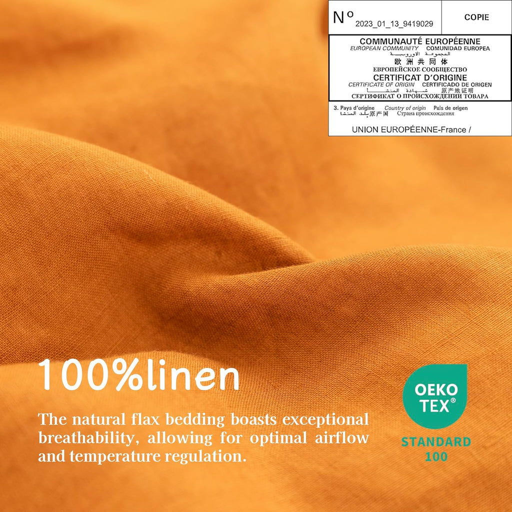 EVERLY Linen Sheets Set Queen Size,100% French Stonewash Pure Linen Sheets Set,4Pieces (1Flat Sheet,1Fitted Sheet,2Pillowcase) Suitable for Hot Sleepers,Deep Pocket Natural Bedding Set-Caramel-Queen