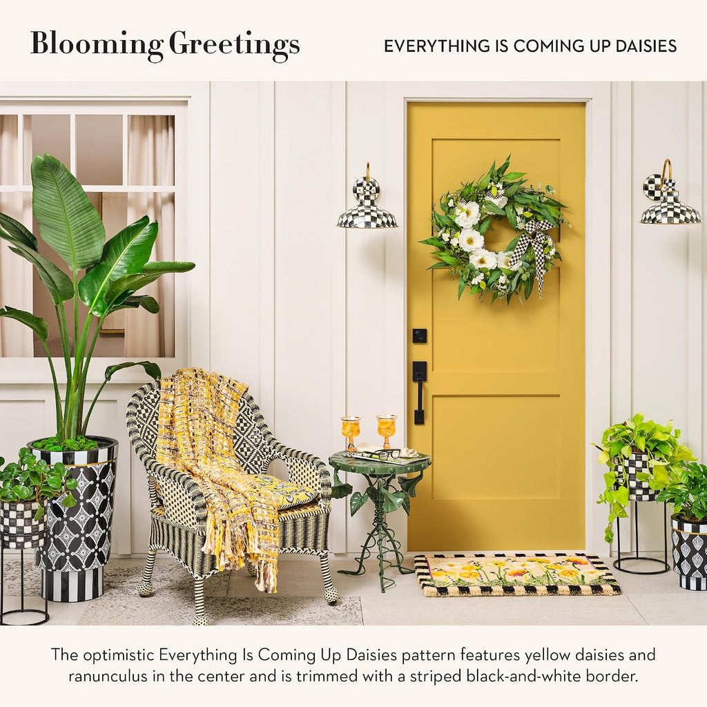 MACKENZIE-CHILDS Entrance Mat, Decorative Outdoor Front Door Mat, Coir Door Mat, Everything is Coming Up Daisies