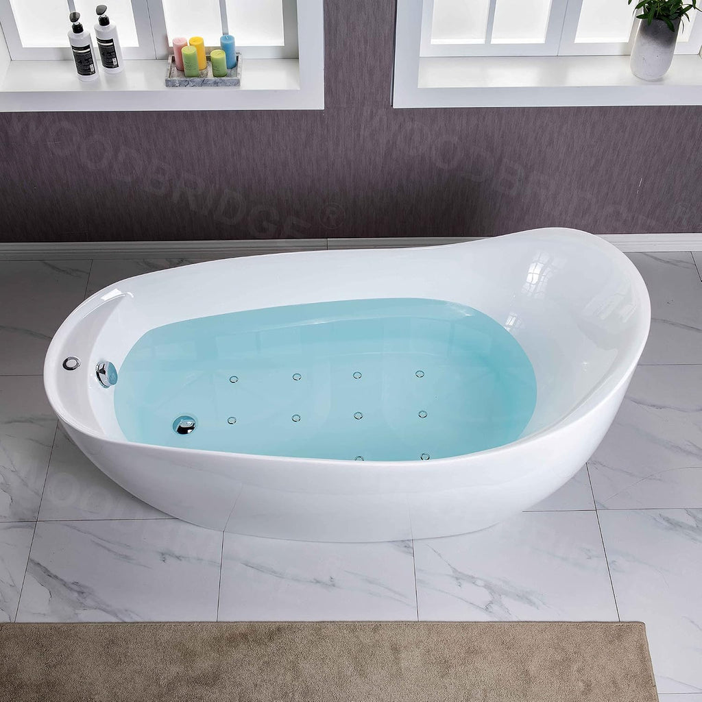 WOODBRIDGE 67' Acrylic Freestanding Bathtub Contemporary Soaking Chrome Overflow and Drain,White Air Bubble Tub
