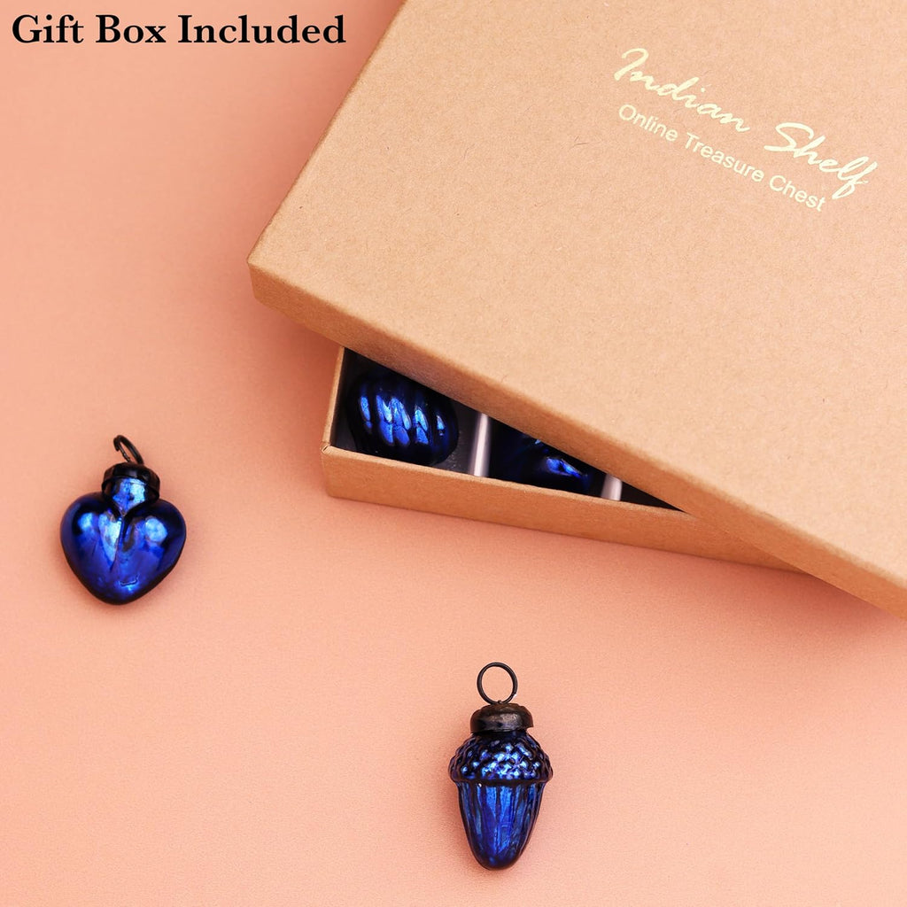 IndianShelf 300 Pieces Blue Glass Vintage Christmas Ornaments Mini Bulk Decorative Ornaments for Halloween, Christmas Tree, New Year, Valentine Day, Holidays, Event and Wedding (25 * 12 Boxes)