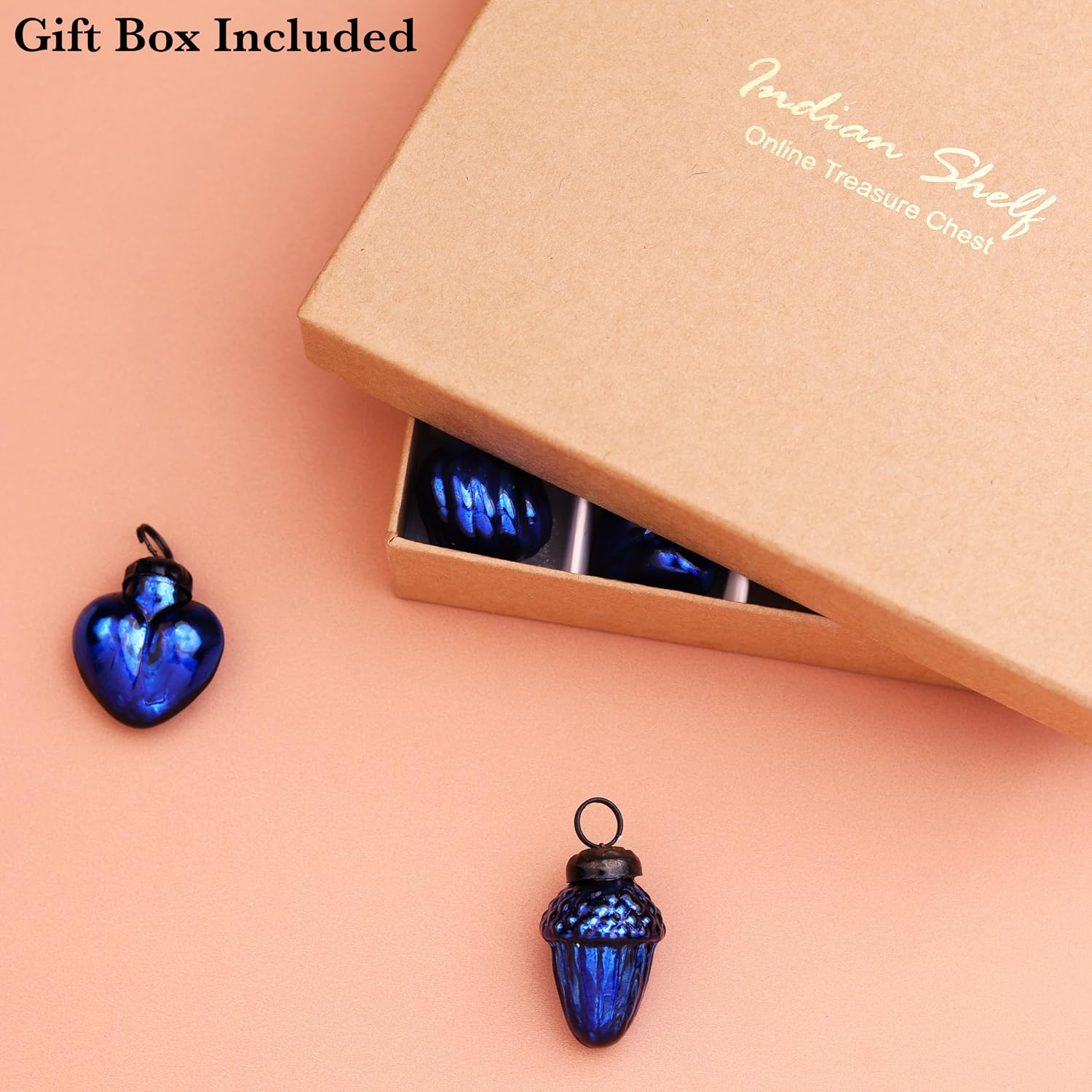 IndianShelf 300 Pieces Blue Glass Vintage Christmas Ornaments Mini Bulk Decorative Ornaments for Halloween, Christmas Tree, New Year, Valentine Day, Holidays, Event and Wedding (25 * 12 Boxes)