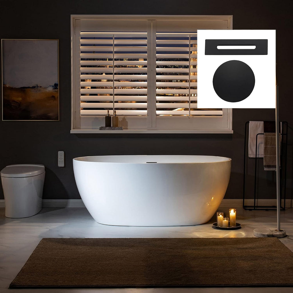 WOODBRIDGE 59' Acrylic Freestanding Bathtub Contemporary Soaking White Tub with Matte Black Overflow and Drain，BTA1518 -MB-Drain &O