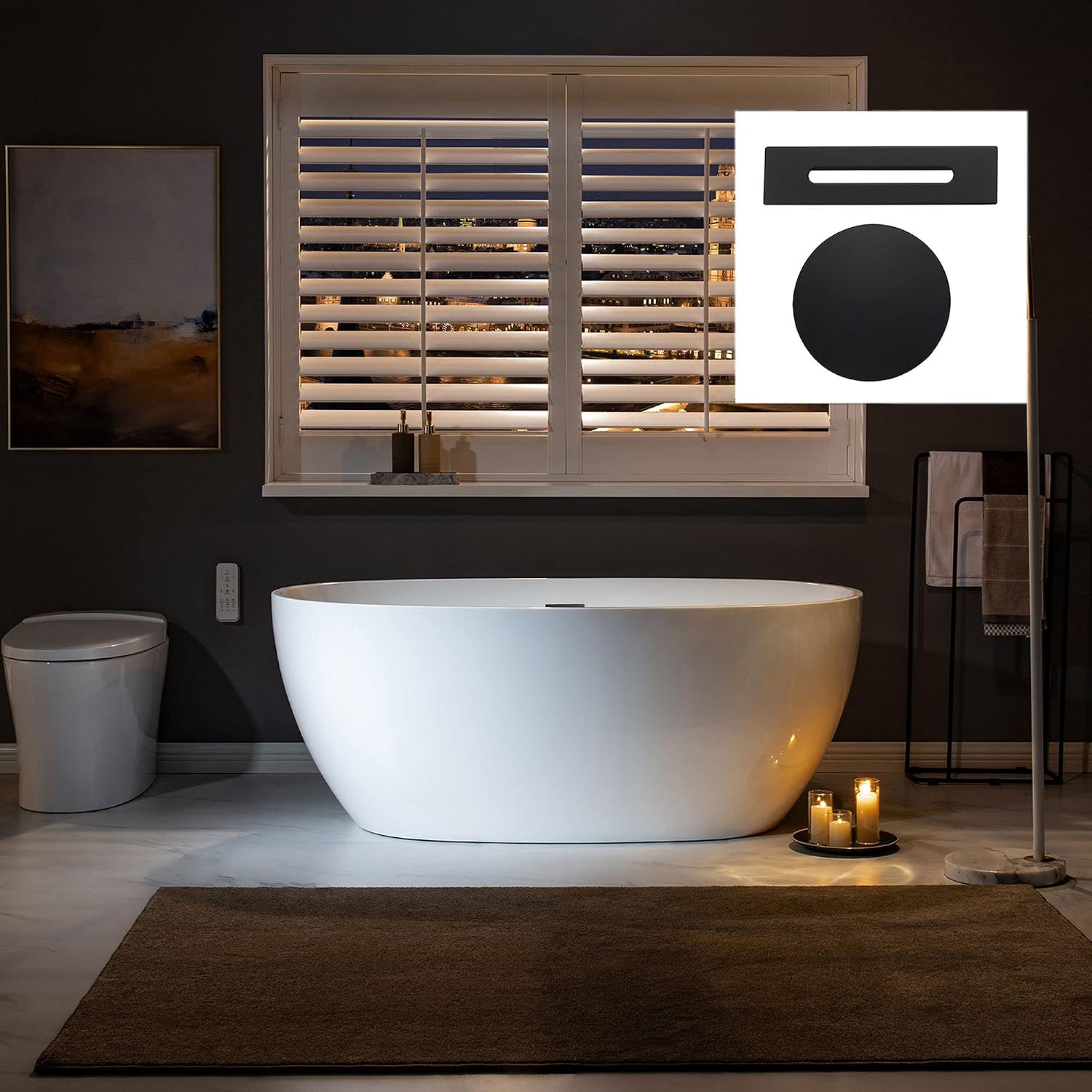 WOODBRIDGE 59' Acrylic Freestanding Bathtub Contemporary Soaking White Tub with Matte Black Overflow and Drain，BTA1518 -MB-Drain &O