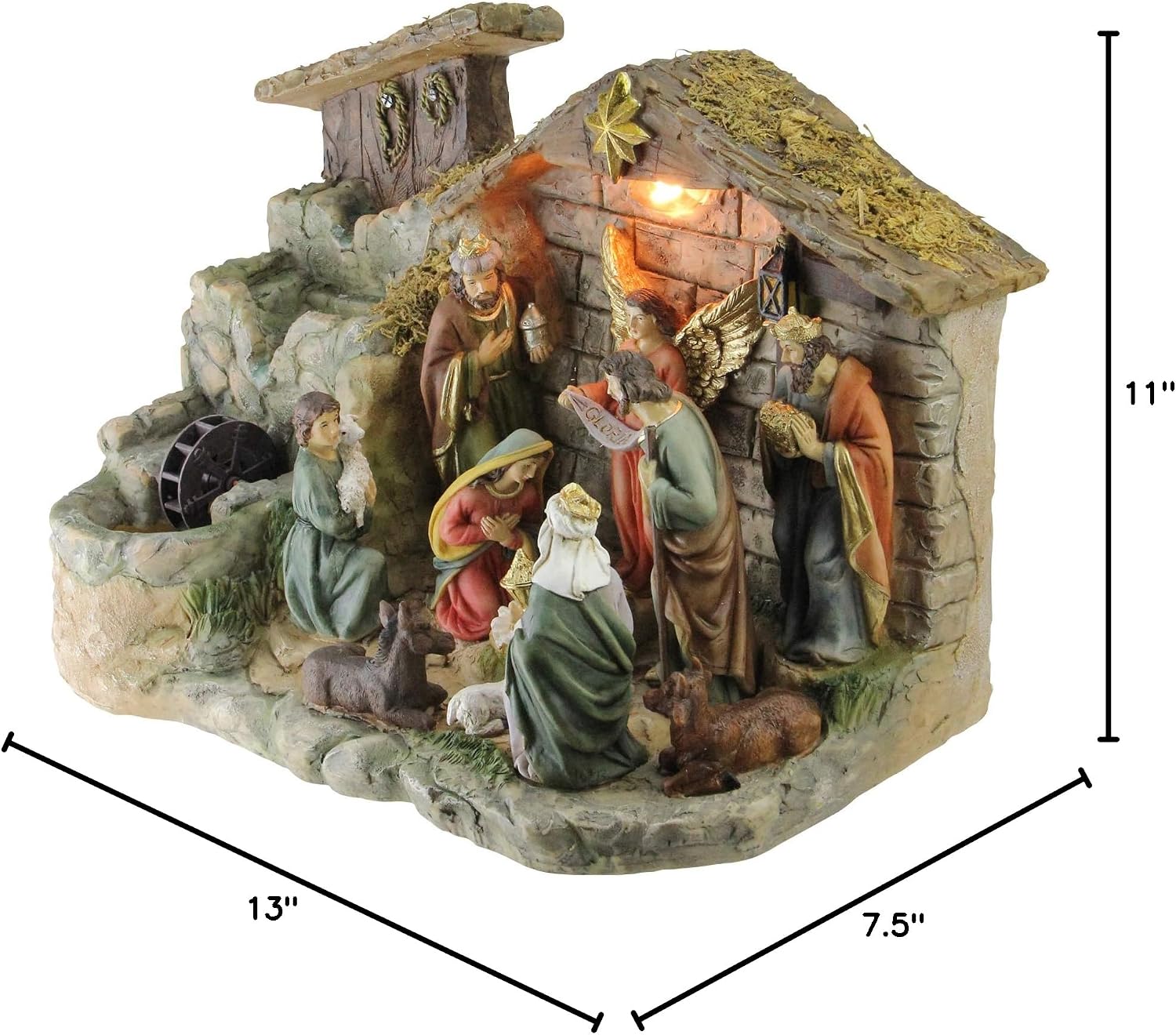 NORTHLIGHT 11-Piece Pre-Lit Brown Christmas Nativity Figurine Set with Water Fountain 11' - Warm White Light