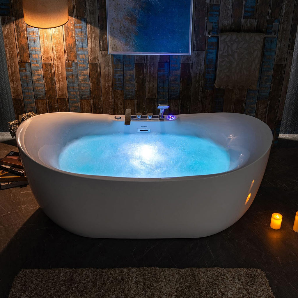 WOODBRIDGE 72' x 35-3/8' Whirlpool Water Jetted and Air Bubble Freestanding Heated Soaking Combination Bathtub wirh LED control panel and Faucet, BJ400+F0041CH