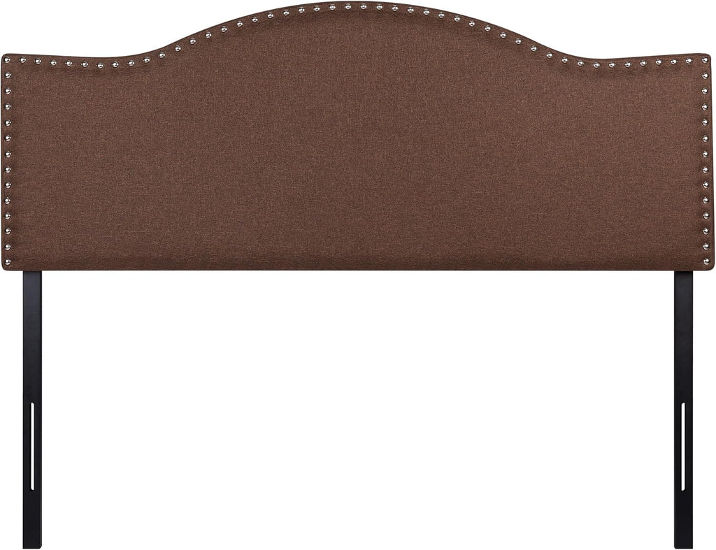 Naomi Home Adjustable Linen Headboard Queen with Nailhead Trim - Breathable Comfort and 12 Height Positions for Easy Style Upgrade - Espresso