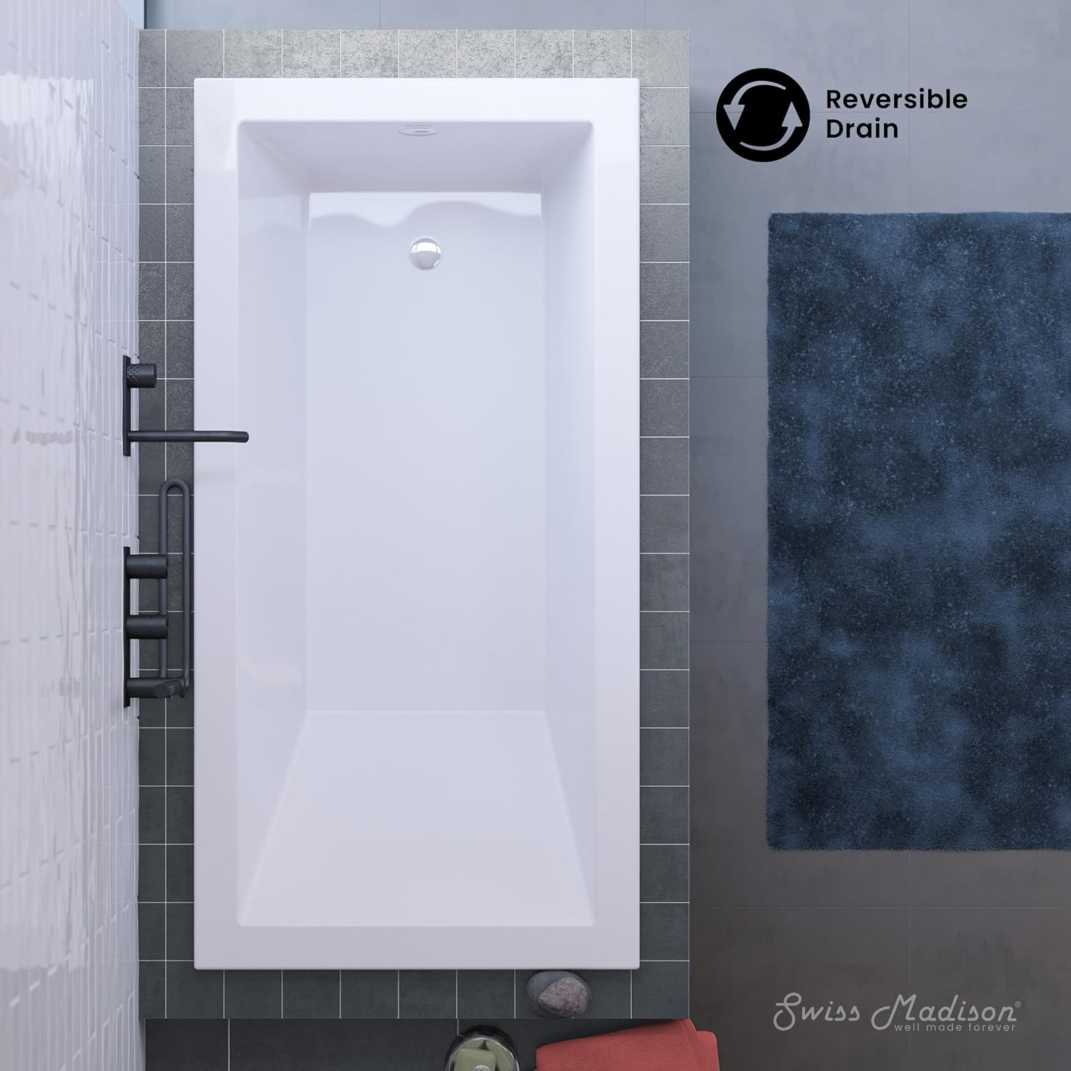 Swiss Madison Voltaire 54' x 30' Reversible Drain Drop-In Bathtub