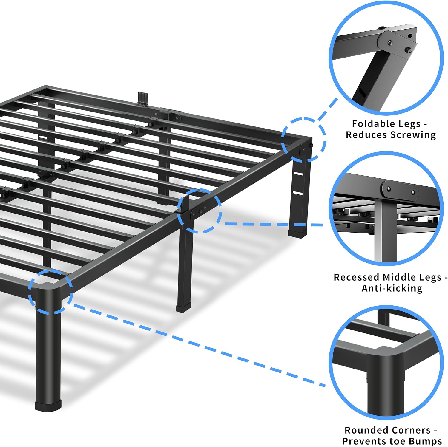VIPSHOW 20 Inch King Size Bed Frame, 3500Lbs Heavy Duty Metal Platform with Round Corner Legs Mattress Slide Stopper, Steel Slat Support No Box Spring Needed, Noise Free, Non-Slip, Easy Assembly