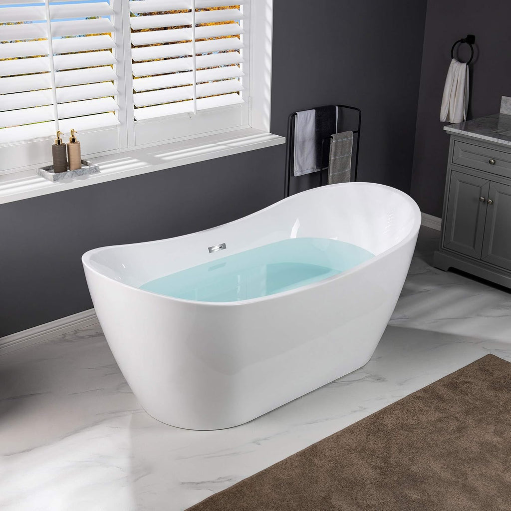 WOODBRIDGE 67' Acrylic Freestanding Bathtub Contemporary Soaking Tub, White Acrylic(Chrome Drain/Overflow),B0010-C