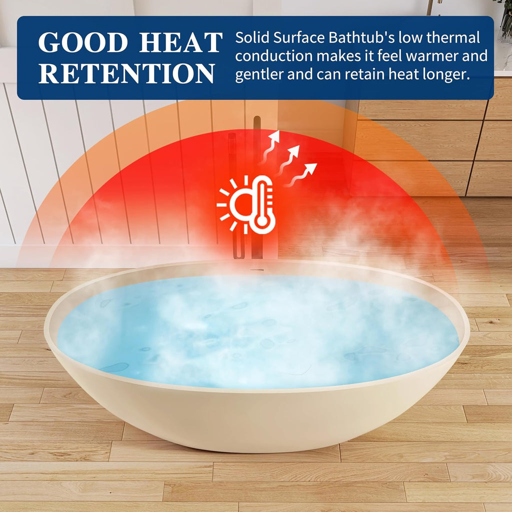 65'' Soaking Bathtub Stone Resin Freestanding Bathtub, Modern Bathtub Deep Soaking Bathtub with Overflow and Pop-up Drain BBFS303-1650 milk-coffee