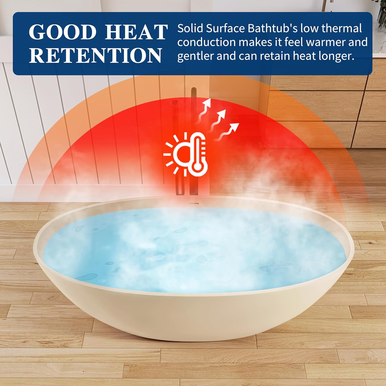 65'' Soaking Bathtub Stone Resin Freestanding Bathtub, Modern Bathtub Deep Soaking Bathtub with Overflow and Pop-up Drain BBFS303-1650 milk-coffee