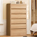 TEENFON Tall Dresser for Bedroom with 6 Drawers, 49.2' Tall Dressers & Chest of Drawers with Curved Profile Design, Wood Closet Storage Dressers Organizer for Bedroom, Living Room, Natural