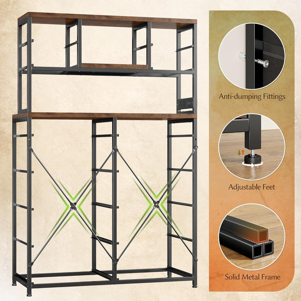 EnHomee 62.8' H Dresser for Bedroom with Multiple Drawers,Fabric Dresser with Charging Station and LED Lights,Dressers & Chests of Drawers for Bedroom, Steel Frame & Wooden Top,Rustic Brown
