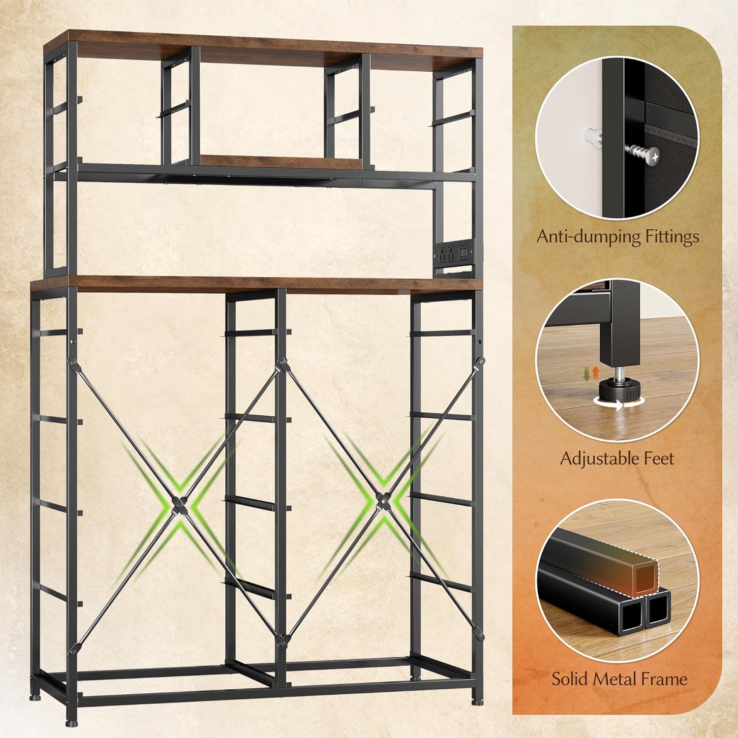 EnHomee 62.8' H Dresser for Bedroom with Multiple Drawers,Fabric Dresser with Charging Station and LED Lights,Dressers & Chests of Drawers for Bedroom, Steel Frame & Wooden Top,Rustic Brown