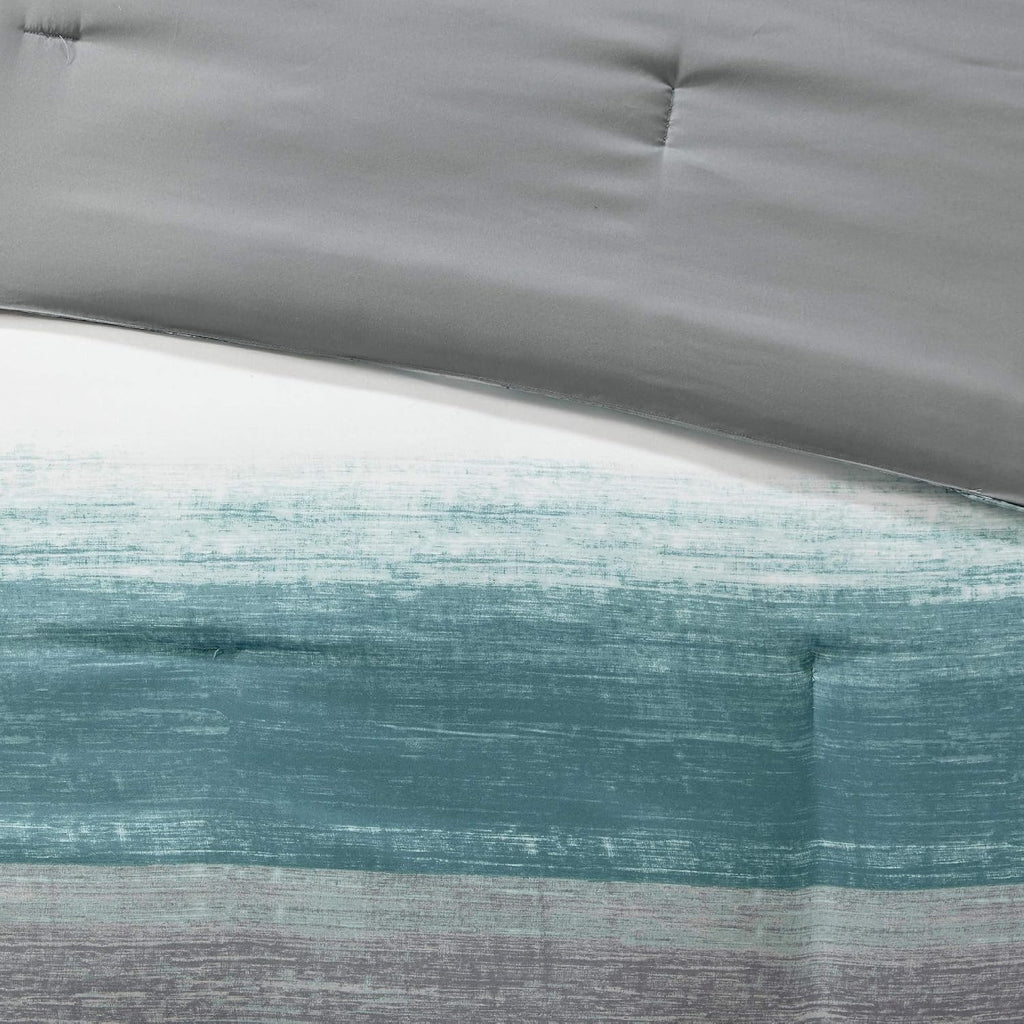 Madison Park Essentials Queen Comforter Set, Bed in a Bag Queen, Watercolor Print Coastal Comforter & Chambray Cotton Sheet Set, All Season Bedding Set, Saben, Aqua Queen (90 in x 90 in) 9 Piece