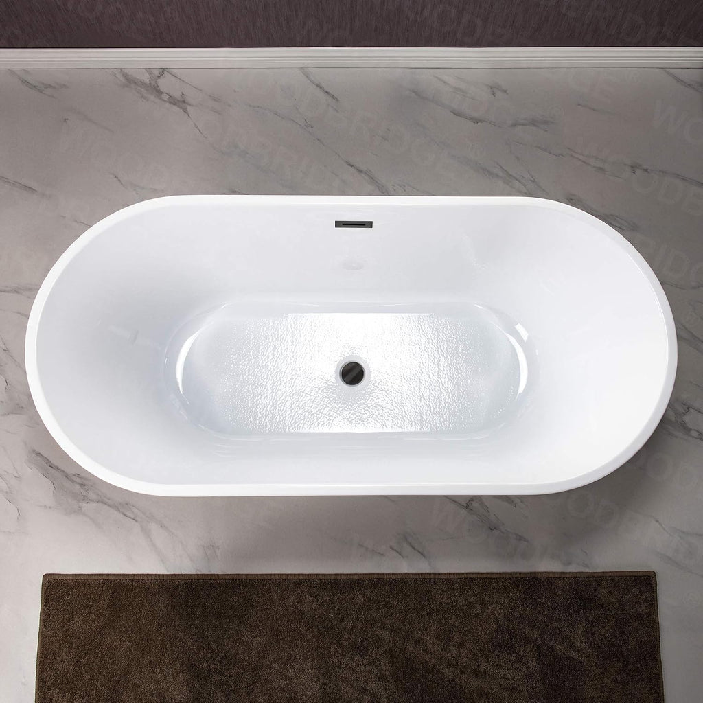 WOODBRIDGE 67' Freestanding Acylic Soaking Bathtub with White, Drain and Overflow inMatte, BTA1513-MB-Drain &O+ Pillow, Matte Black