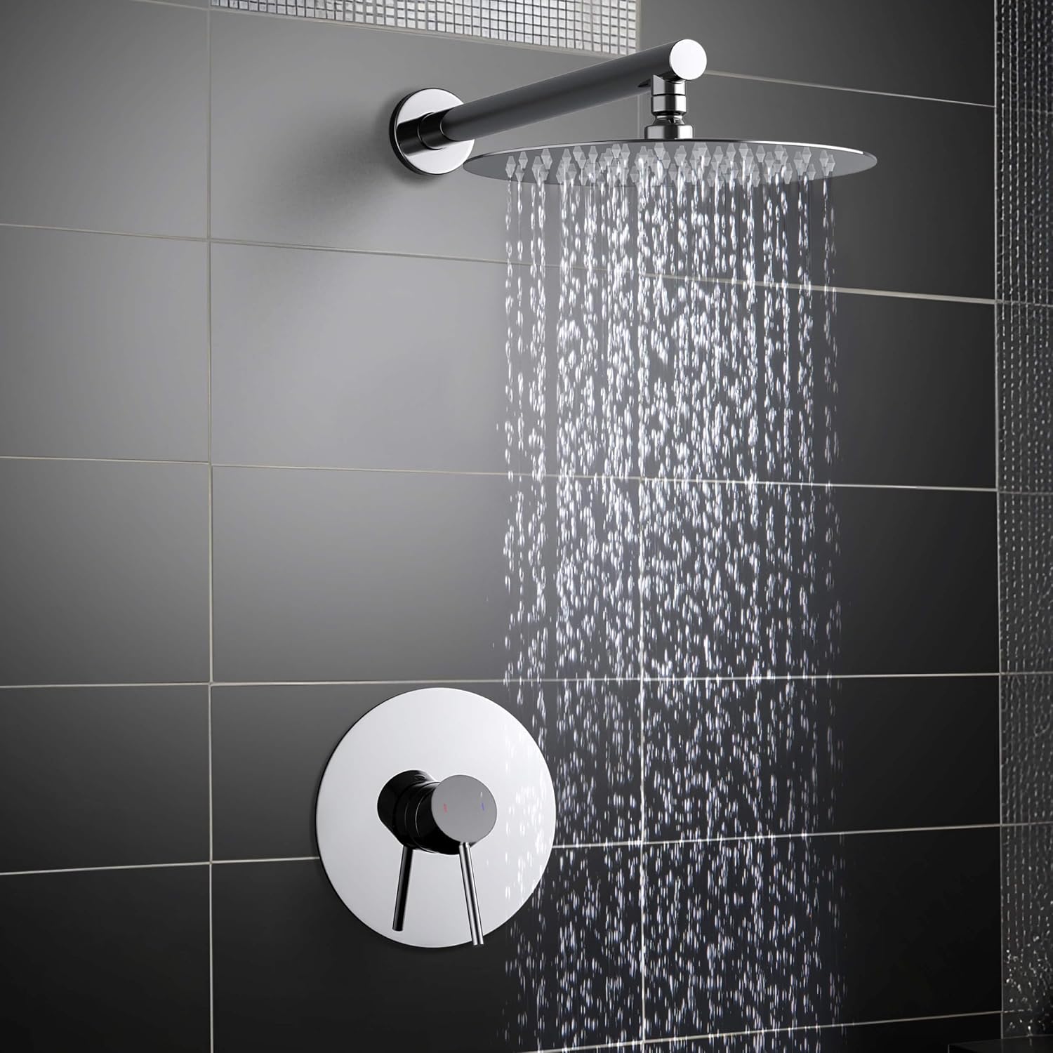 KIBI Circular Shower System for Bathroom | Wall Mounted Single Function Shower Faucet Set with Solid Brass Pressure-Balanced Valve for Consistent Water Flow | Chrome Finish, KSF407