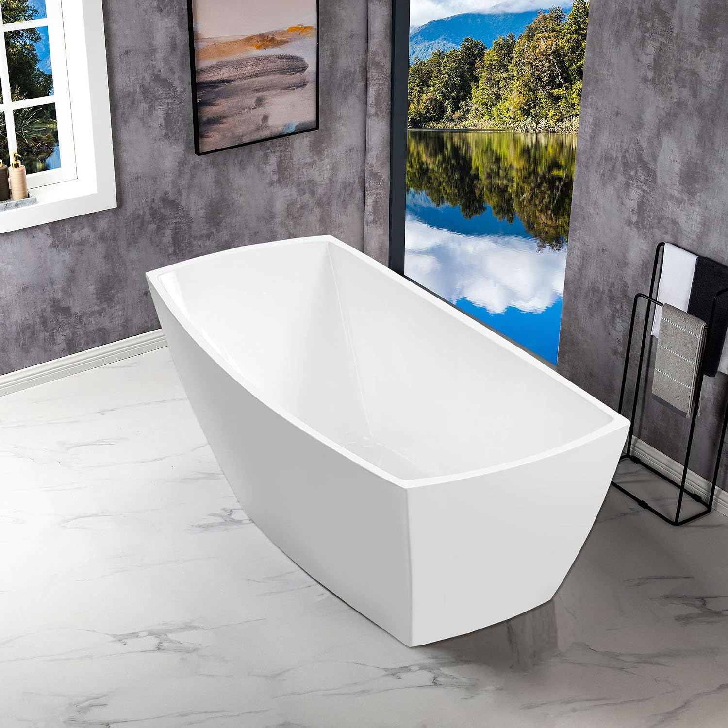 WOODBRIDGE 67'Freestanding White Acylic Soaking Bathtub with Chrome Drain and Overflow