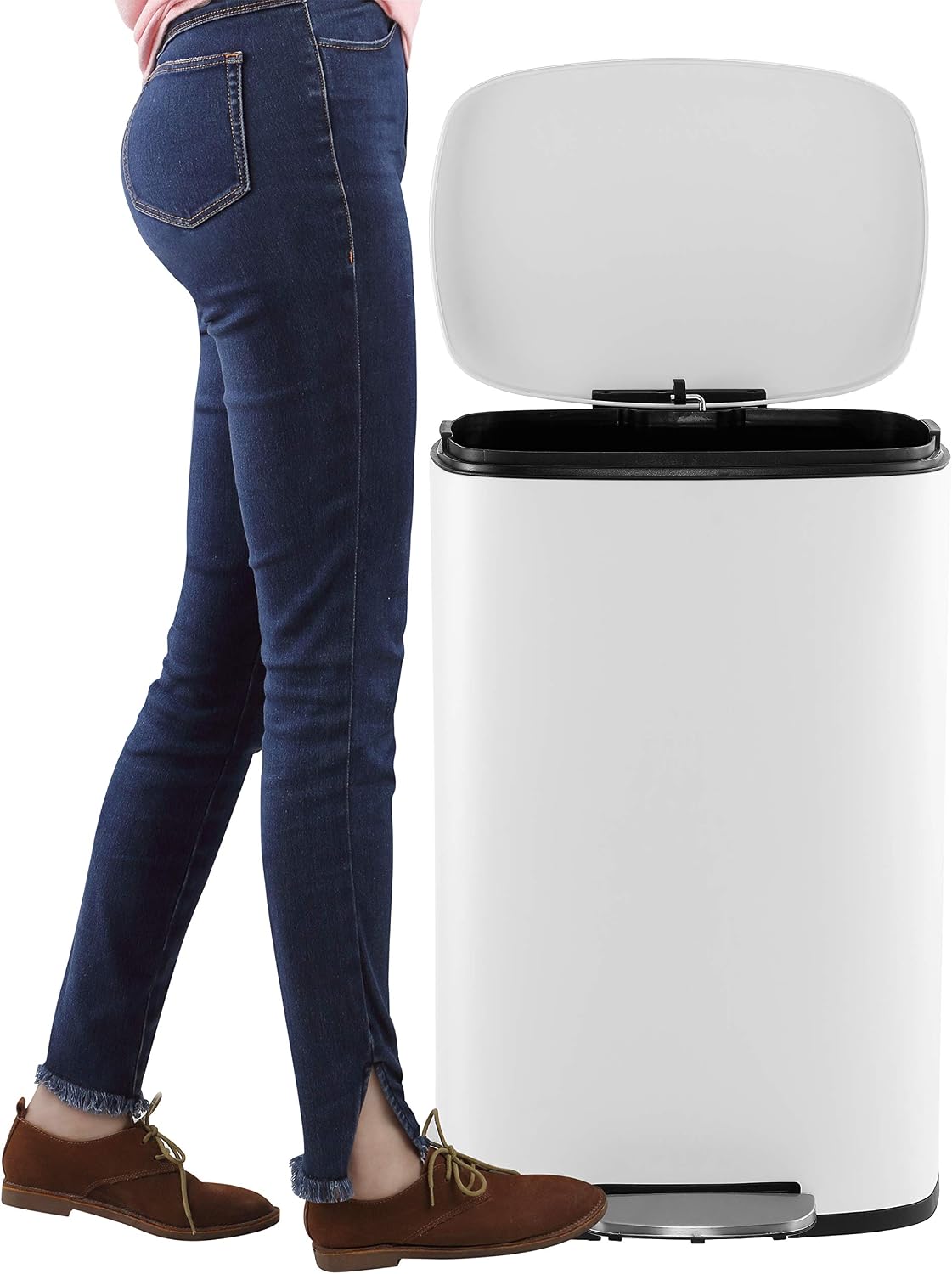 happimess HPM1006C Connor Rectangular 13-Gallon Trash Can with Soft-Close Lid and Free Mini Trash Can, Fingerprint Resistant, Modern, Minimalistic for Home, Kitchen, Office, Bathroom, White