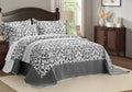 Chezmoi Collection Oversized Bedspread 128x120, Jacquard Matelasse Floral Damask Design, 5-Piece Lightweight Reversible Microfiber Coverlet Set Textured Dot Border, Super King, Dark Gray/White