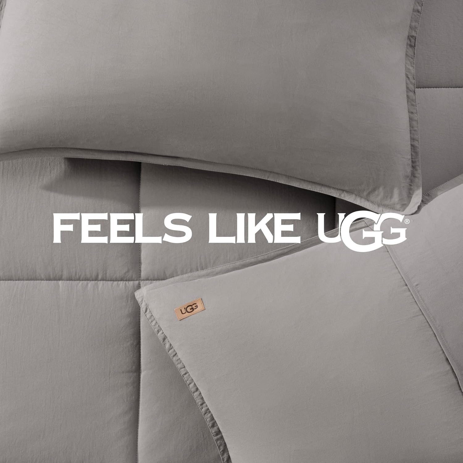 UGG Leonora Comforter Set with 2 Pillow Shams Lightweight Down Alternative Blanket Reversible Cozy Warm All Season Washable and Hypoallergenic Bedding Set, Full/Queen, Light Grey
