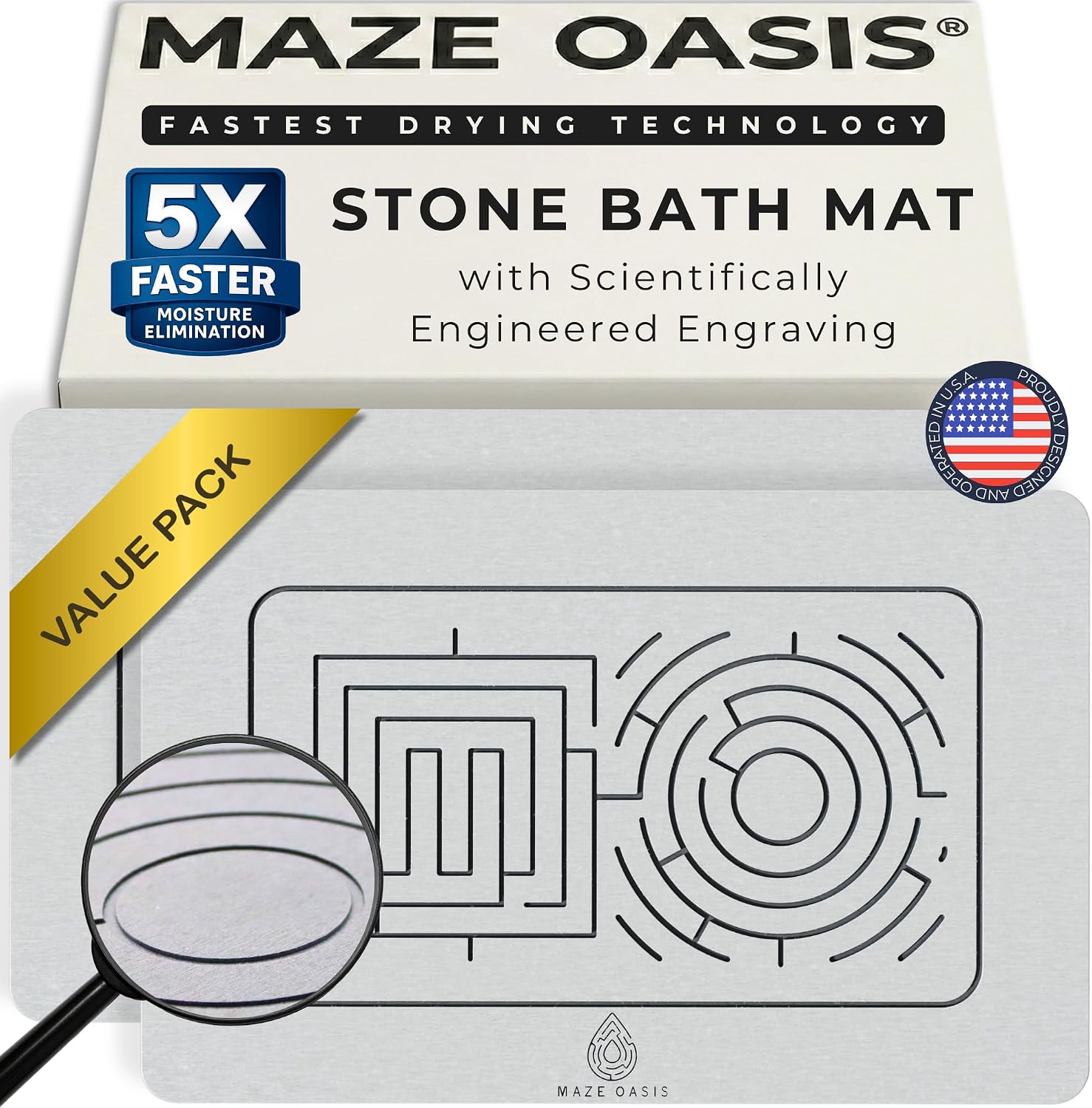 Bathroom Mat Set (2 Pack) [Engineered for Hygiene] – Stone Bath Mats for Bathroom & Kitchen Counter Drying Mat – Non Slip Diatomaceous Earth – Serenity Sterling