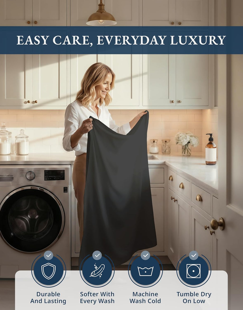 LANE LINEN 1000TC 100% Egyptian Cotton Split King Bed Sheets for Adjustable Beds - Fully Elasticized Reinforced Seams Extra Deep Pocket Split King Sheet, No Pill Fade Resistant Sheets- Black