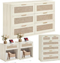 LEYAOYAO Rattan Dresser and Nightstand Set of 4, Boho Wood Dresser for Bedroom with 6 Drawers and Night Stand with Charging Station, Bedroom Furniture,Dressers & Chests of Drawers,Living Room,Hallway