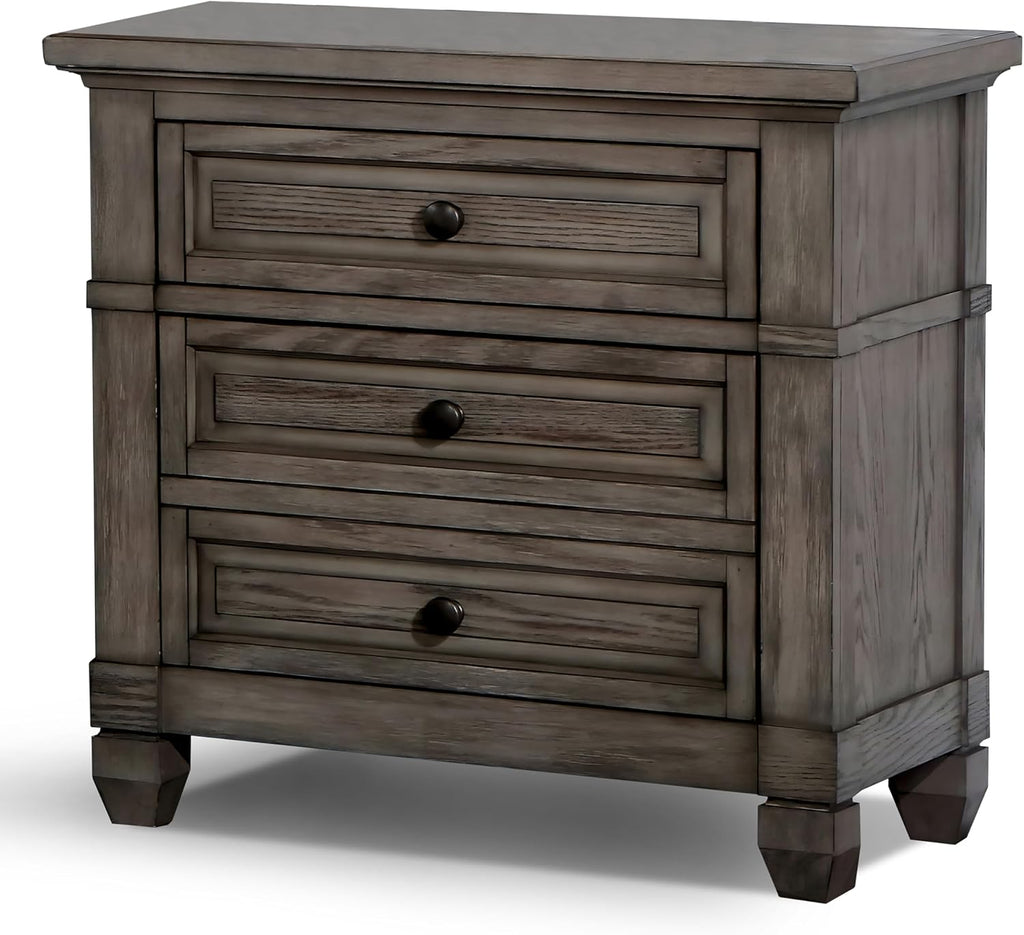 Furniture of America Xephyr Solid Wood 6-Piece Bedroom Set, Queen-Size Bed with Footboard Drawers, Felt-Lined Top & Ball-Bearing Glides, USB Port on Nightstand, Box Spring Required, Warm Gray