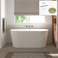 FerdY Shangri-La 55' Acrylic Freestanding Bathtub, Ergonomic Lightweight Classic Oval Soaking Bathtub with Brushed Gold Drain, Minimalist Linear Design Overflow, Modern White