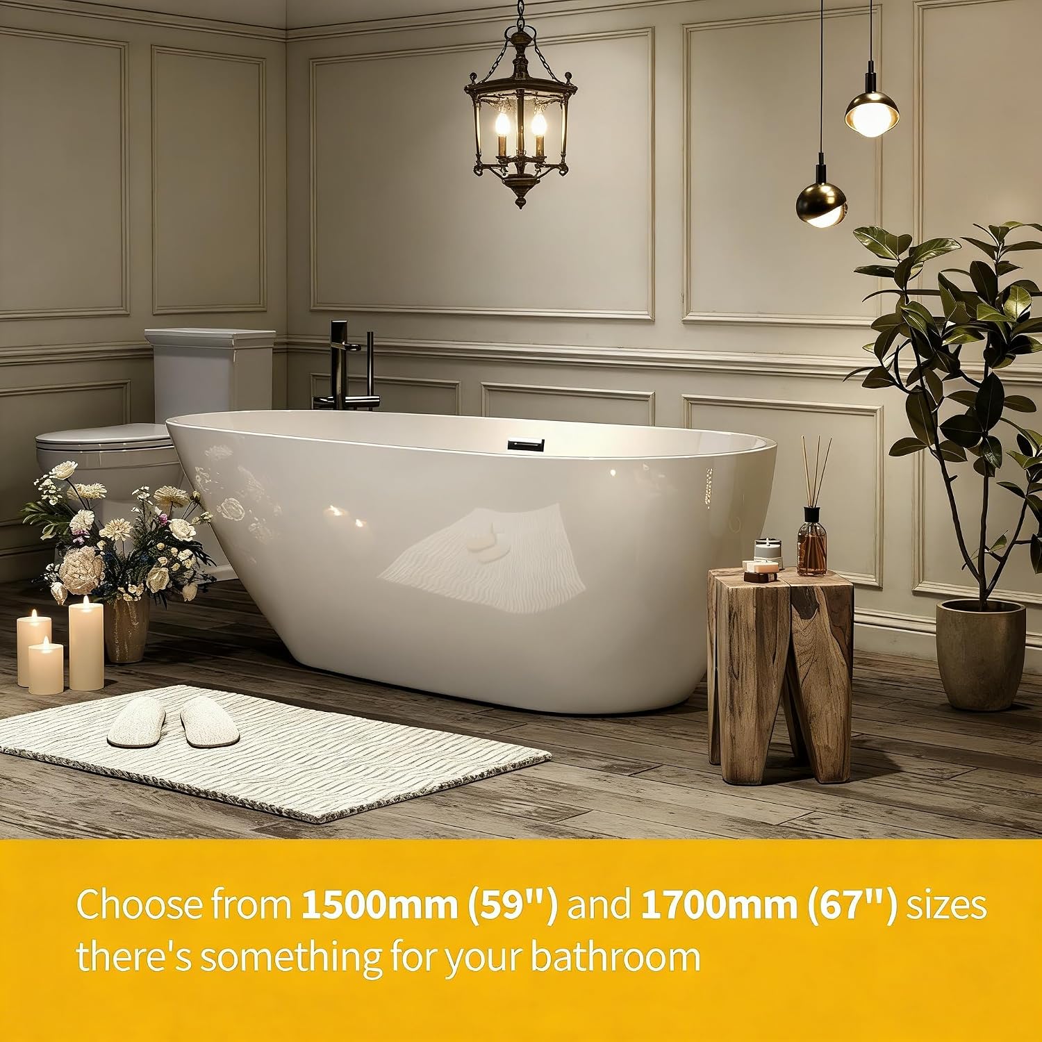 Garvee 67' Deep Soaking Bathtub, Non-Slip Acrylic Tub with Chrome Drain, cUPC Certified, Ergonomic Modern Bath for Bathrooms, Easy-Install, White Pearl